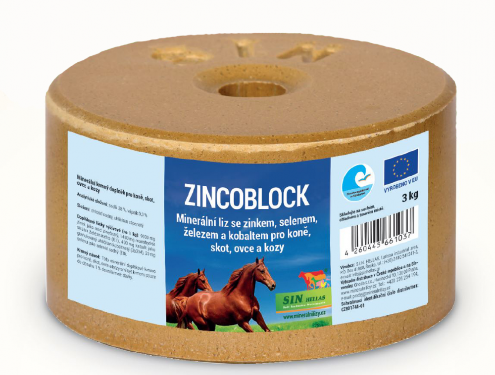 Zincoblock, minerální liz se zinkem, selenem, železem a kobaltem, Balení 3 kg